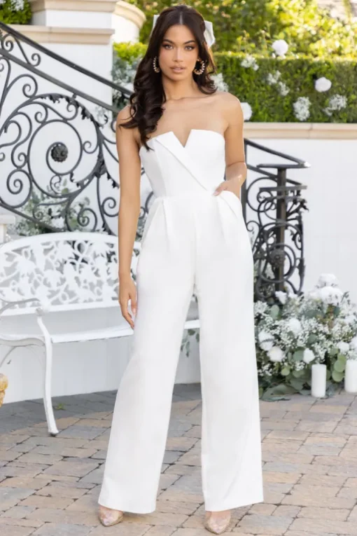 Pure Love | White Strapless Wide Leg Jumpsuit