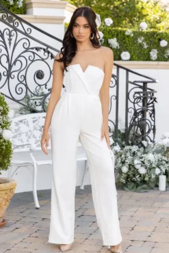 Pure Love | White Strapless Wide Leg Jumpsuit