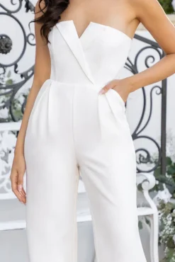 Pure Love | White Strapless Wide Leg Jumpsuit