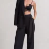 Raina | Black High Waist Pleated Wide-Leg Trousers