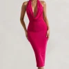 Raleigh | Hot Pink Cowl-Neck Midi Dress