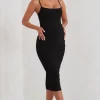 Raquel | Black Maternity Cami Midi Dress With Split