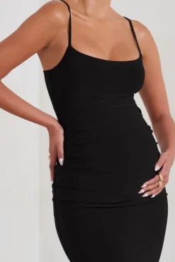 Raquel | Black Maternity Cami Midi Dress With Split