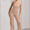 Ray | Rose Gold Sequin Bandeau Wide-Leg Jumpsuit