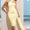 Realign | Lemon Ruched One Shoulder Midi Dress With Sash