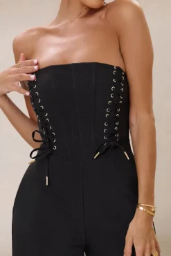 Reborn | Black Bandeau Jumpsuit With Lace Up Detail