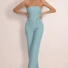 Reborn | Duck Egg Blue Bandeau Jumpsuit With Lace Up Detail