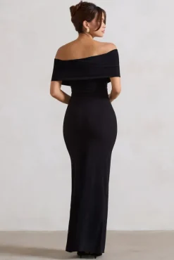 Refined | Black Twist Front Bardot Maxi Dress