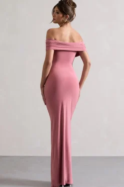 Refined | Blush Pink Twist Front Bardot Maxi Dress
