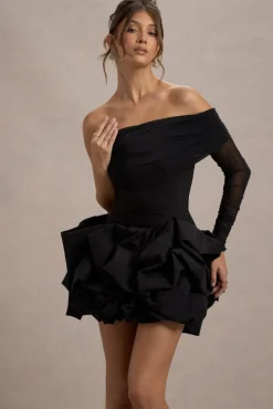 Regatta | Black Asymmetric Mesh Sleeve Ruffle Mini Dress