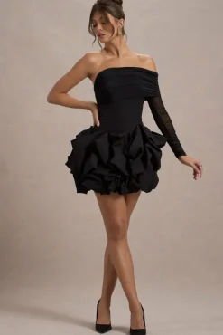 Regatta | Black Asymmetric Mesh Sleeve Ruffle Mini Dress