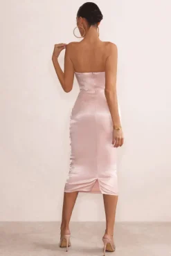 Reigning Beauty | Blush Bandeau Corset Style Ruched Midi Dress