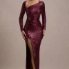 Remarkable | Burgundy Sequin Long-Sleeved Twisted Maxi Dress