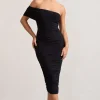 Remember Me | Black One Shoulder Midi Dress