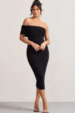 Remember Me | Black One Shoulder Midi Dress