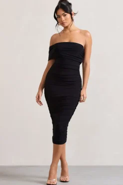 Remember Me | Black One Shoulder Midi Dress