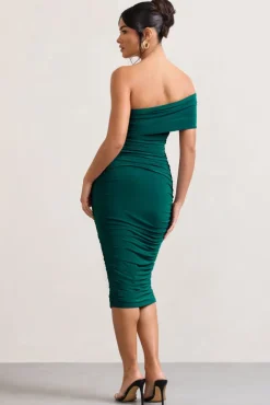 Remember Me | Bottle Green One Shoulder Midi Dress