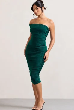 Remember Me | Bottle Green One Shoulder Midi Dress