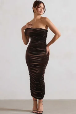 Remember Me | Chocolate Velvet One Shoulder Midi Dress