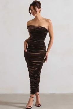 Remember Me | Chocolate Velvet One Shoulder Midi Dress