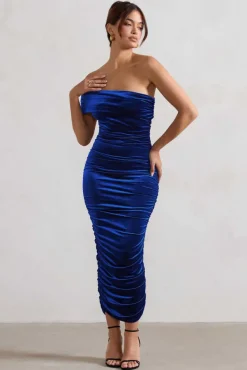Remember Me | Cobalt Blue Velvet One Shoulder Midi Dress
