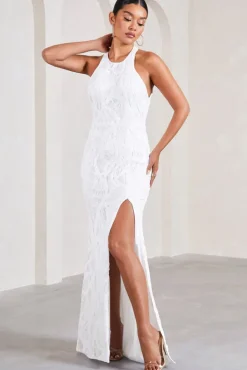 Reserved | White Sequin Lace Split Maxi Dress