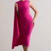 Reveal | Dark Pink One-Sleeve Cape Midi Dress