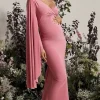 Rhea | Blush Pink V-Neck Split Maternity Maxi Dress With Cape Sleeve
