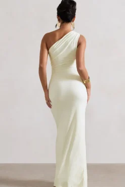 Rhodes | Ecru One-Shoulder Cut-Out Split Maxi Dress With Drape