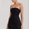 Rina | Black Strapless Tailored Mini Dress With Button Front