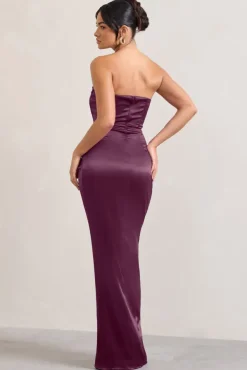 Romancing | Burgundy Thigh Split Corset Strapless Maxi Dress