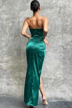 Romancing | Teal Green Satin Bandeau Corset Detail Maxi Dress