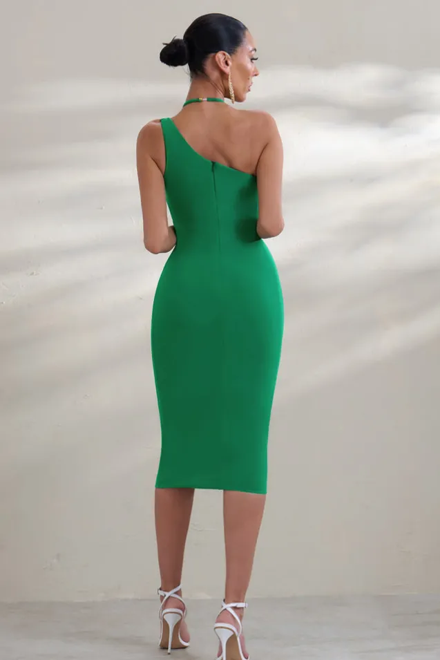 Rome | Green Halter Neck Cut Out Midi Dress