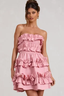Rosette | Blush Ruffled Bandeau Mini Dress