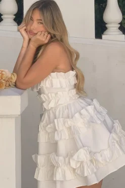 Rosette | White Ruffled Bandeau Mini Dress