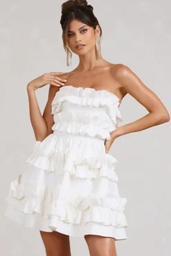 Rosette | White Ruffled Bandeau Mini Dress