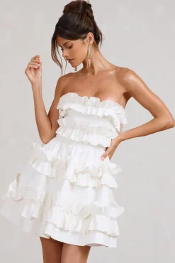 Rosette | White Ruffled Bandeau Mini Dress