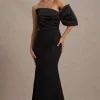 Rosora | Black Asymmetric One-Sleeve Fishtail Maxi Dress