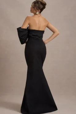 Rosora | Black Asymmetric One-Sleeve Fishtail Maxi Dress