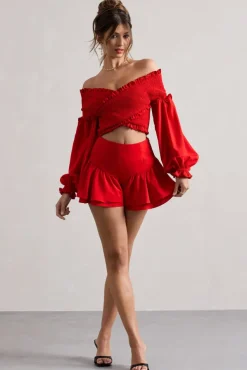 Rossana | Red Tiered Frilled Shorts