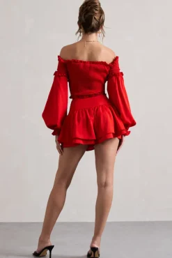 Rossana | Red Tiered Frilled Shorts