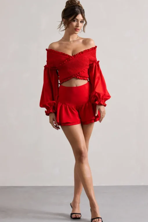 Rossana | Red Tiered Frilled Shorts
