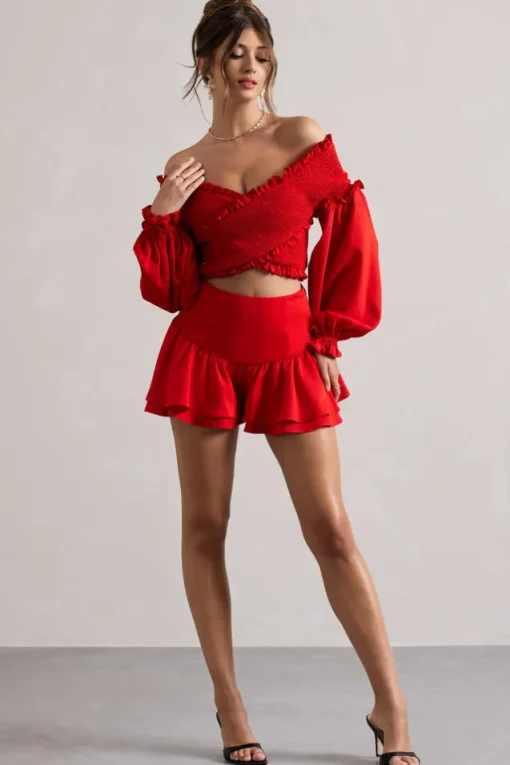 Rossana | Red Tiered Frilled Shorts