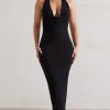 Roulette | Black Cowl-Neck Midi Dress