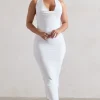 Roulette | White Cowl-Neck Midi Dress