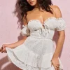 Rowena | White Broderie Bardot Ruffled Playsuit