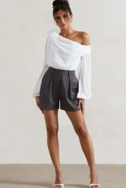 Rue | Grey Pinstripe Tailored Shorts