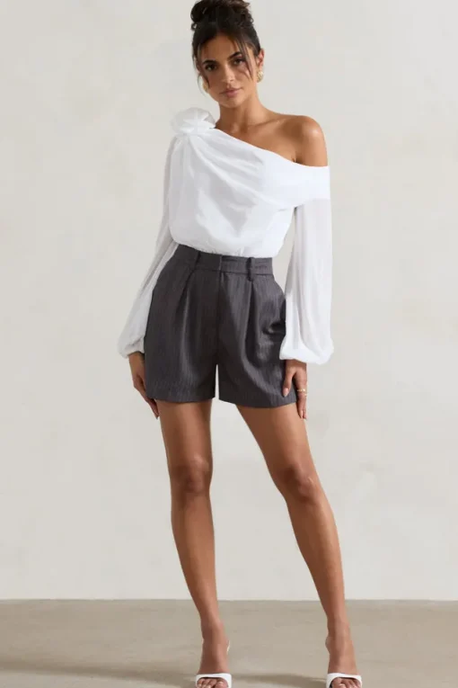 Rue | Grey Pinstripe Tailored Shorts
