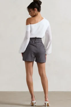 Rue | Grey Pinstripe Tailored Shorts