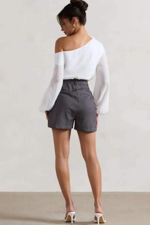 Rue | Grey Pinstripe Tailored Shorts